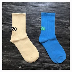 032C new Socks Blue beige cotton sports tube socks men's and women's ins tide socks