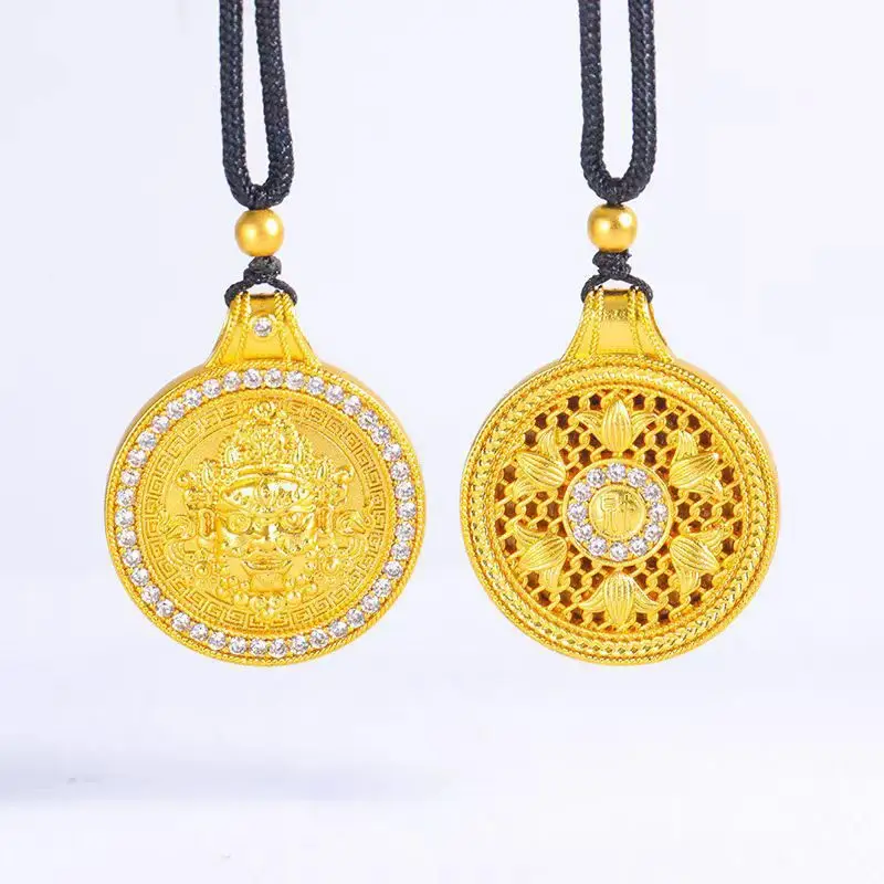 

Unisex 24K Gold Five Gods of Wealth Double-Sided Sweater Chain, AU999 | Engraved "Wealth" with hidden ingot motifs on reverse.