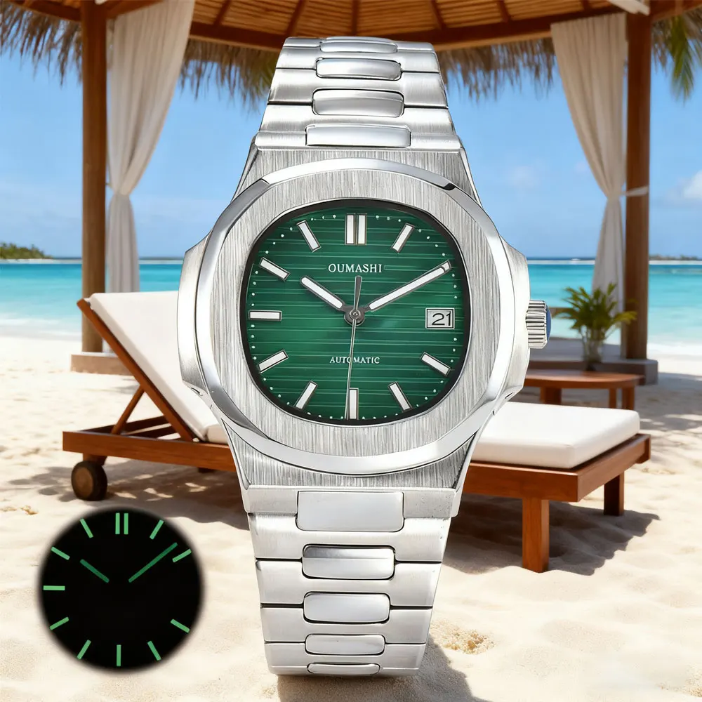 นาฬิกาข้อมือผู้ชายสุดหรู NH35 ระบบอัตโนมัติ กลไกจักรกล กระจกแซฟไฟร์ ตัวเรือนสแตนเลส นาฬิกาผู้ชายแบบสั่งทำพิเศษ