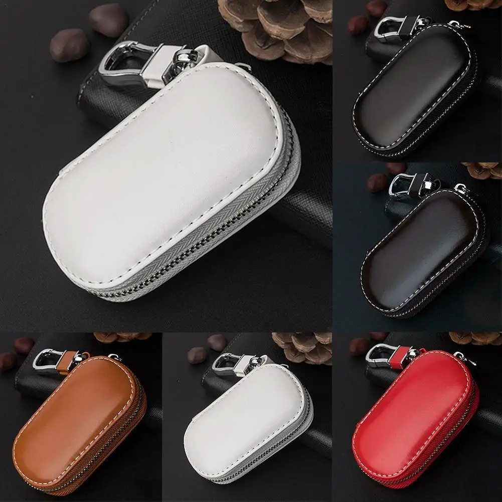 Men Key Holder Housekeeper Leather Car Key Wallets Keys Organizer Women Keychain Covers Zipper Key Case Bag Unisex Pouch Purse