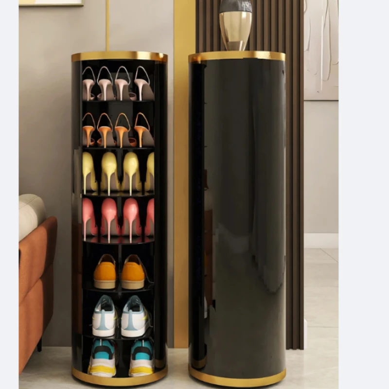 Household doorstep rotary shoe cabinet with light luxury and creative circular cylindrical multi-layer storage cabinet, hallway,