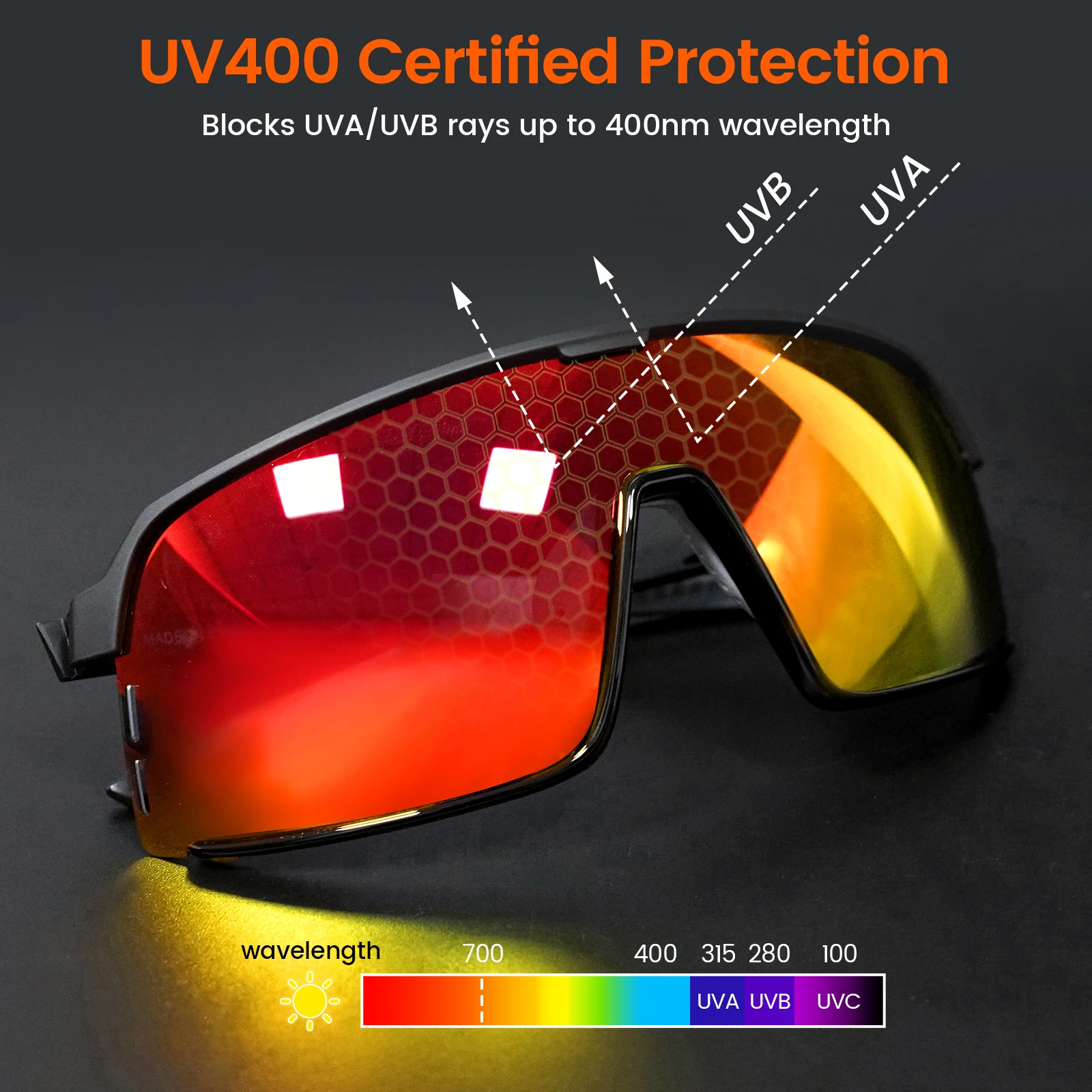 Bild 5: RAVEMEN CG12 Fahrradbrille Laufen Wandern Sport Sonnenbrille Vollständige Revo TAC HD-Linse UV400-Schutz TR90 Rahmen Ultraleichtes Rot