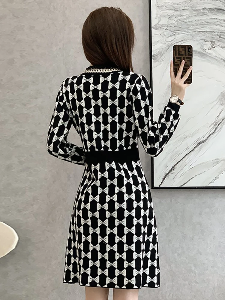 2023 New Medium and Long Style High-class Temperament Lady Dress Small Fragrance Light Luxury Knitting Dress Lady Autumn