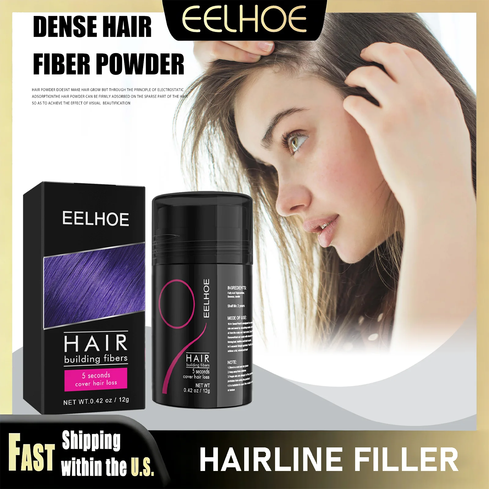 

Пудра-фибра EELHOE для увеличения объема волос, средний коричневый оттенок, маскирует редкие волосы и лысые участки, кератиновая пудра для уплотнения волос