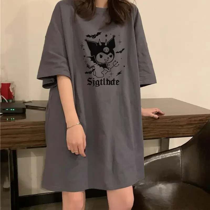 Sanrio kuromi Nightdress 2023 New Short Sleeve robes Cartoon Cute Girl T-Shirt Fashion Sleepwear Sleepwear