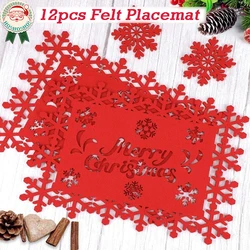 12Pcs Holiday Season Felt Placemats Coasters Snowflake Design for Holiday Gatherings Great for Home,Restaurant and Home Decor