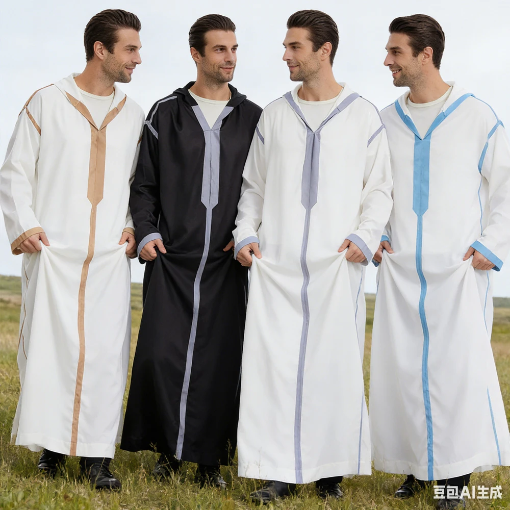 

Мужская длинная рубашка-джубба с капюшоном для Рамадана, исламская одежда, саудовско-арабский халат, кафтан, абайя, туба