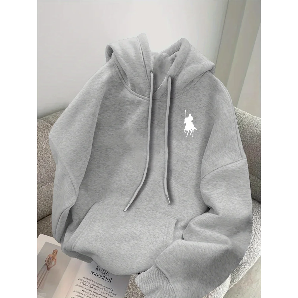 سويت شيرت بقلنسوة للرجال وملابس الشارع مع طباعة نمط الفارس، ملابس رياضية بيضاء هاراجوكو، سترات بغطاء للرأس للرجال #3