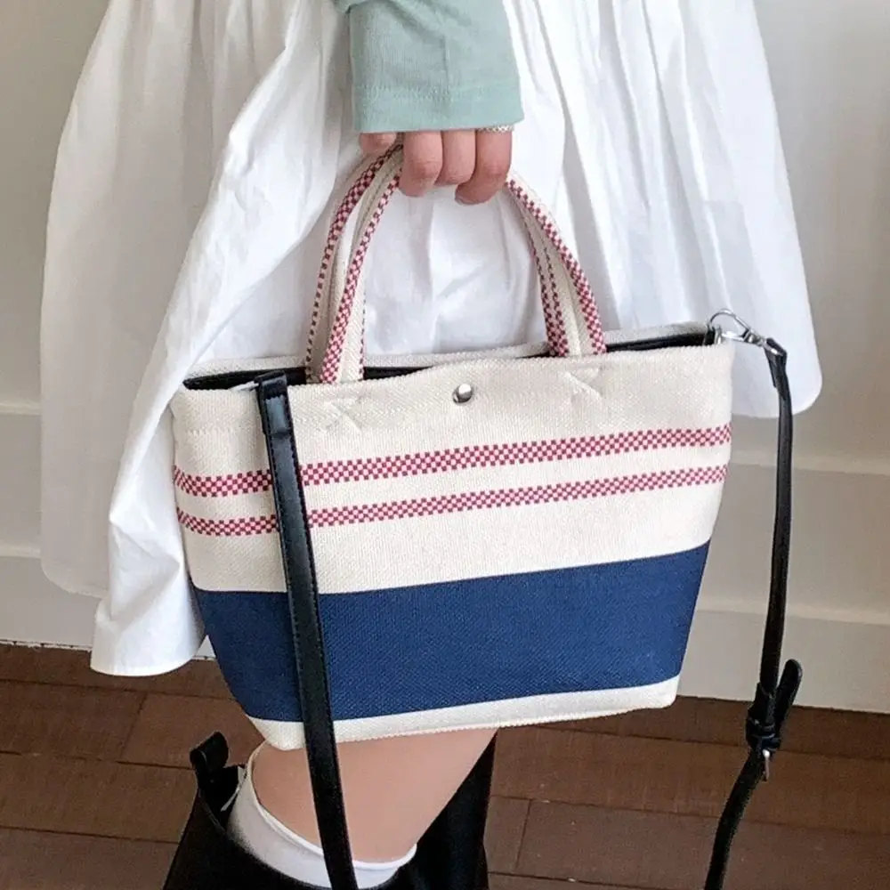 

Practical Blue White Striped Stripe Canvas Bag Large Capacity Cute Tote Bag Fashion Small Cloth Bag Lunch Bag Office