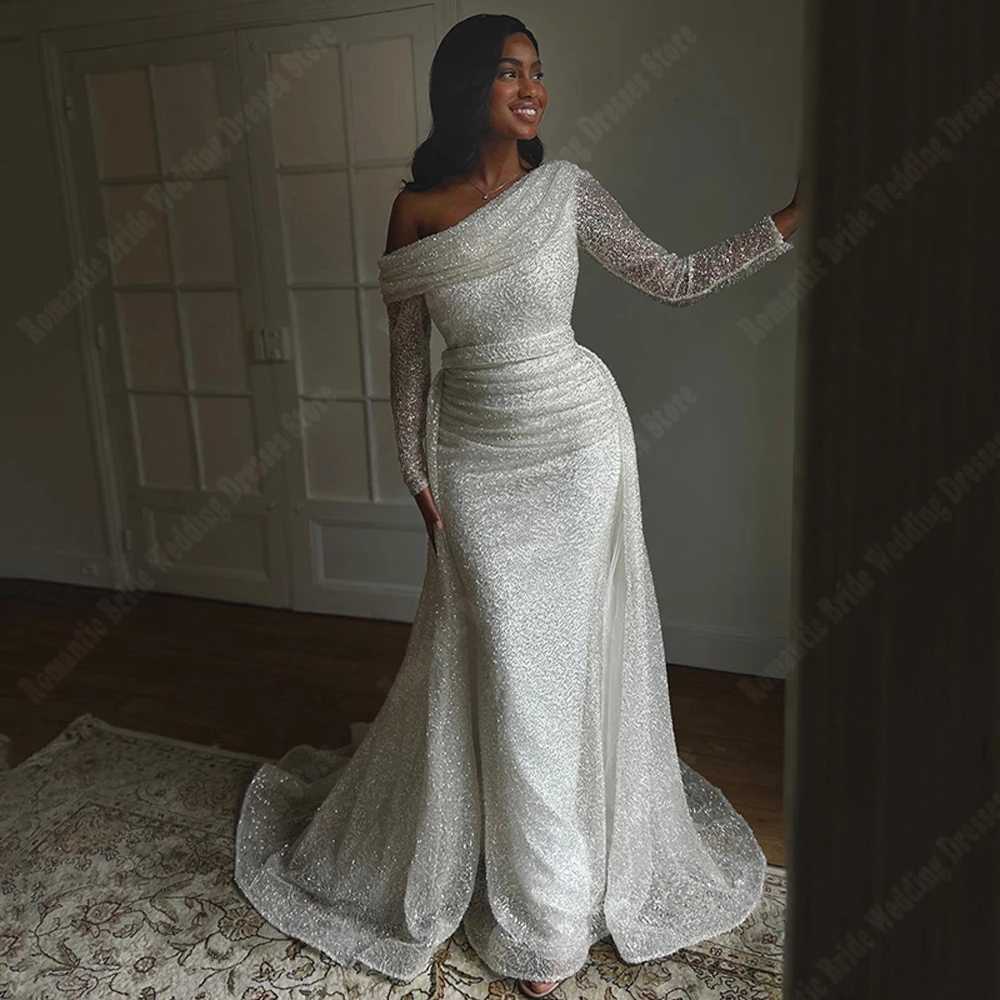 

Celebrity Shining Mermaid Women Bridal Gowns Formal Bright Sequins Print Wedding Dresses Mopping Length Party Vestido De Novias