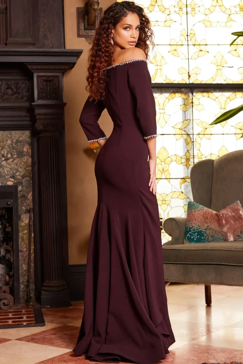 Vestidos de fiesta estilo vintage color borgoña con hombros descubiertos, adornos de cristal, elegante vestido de noche estilo sirena con volantes espectaculares, personalizado.