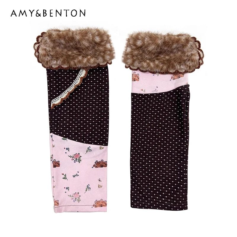 

2025 Autumn Winter New Plush Irregular Splicing Women's Hosiery American Retro Design Sweet Cute Versatile Leg Warmers Ladies