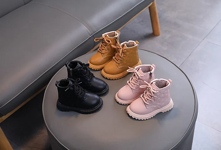 Bedruckte PU-Lederstiefel für Jungen und Mädchen, Herbst-Winter-Fleece-Kurzstiefel, rutschfeste, weiche Sohle, Freizeitstiefel, modische Kinderstiefel, Babystiefel – Detail 2