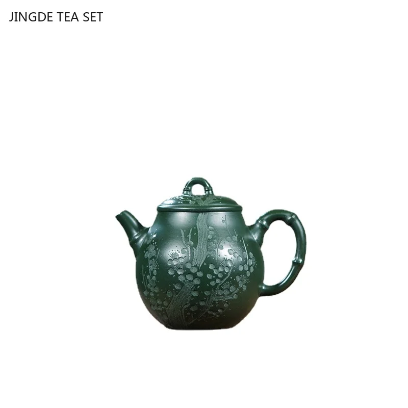 

12,2x9,7 см чайник ручной работы из фиолетовой глины, оригинальный минеральный темно-зеленый грязевой чайник с высоким бамбуковым яйцом дракона, кунг-фу, чайный сервиз