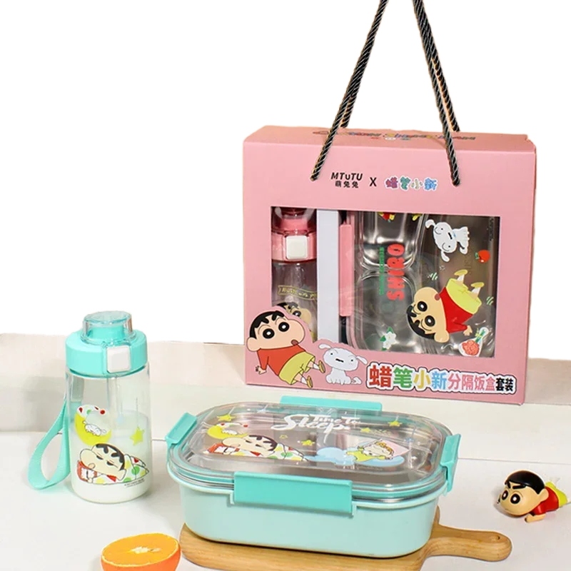 

Bandai Crayon Shin-chan Stainless Steel Compartment Lunch Box Water Bottle Set Box Kawaii Insulated Bento Box Student 660/500ml