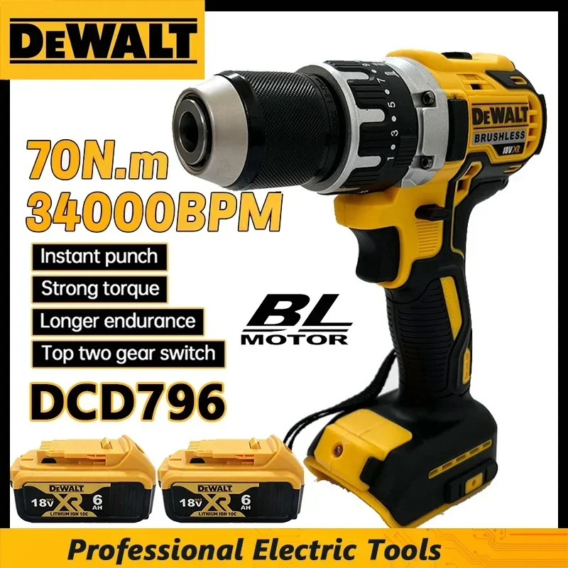 Dewalt DCD796 Cordless Brushless Impact Drill Brushless Drill Multifunctional Rechargeable Portable 18V Battery Power Tools