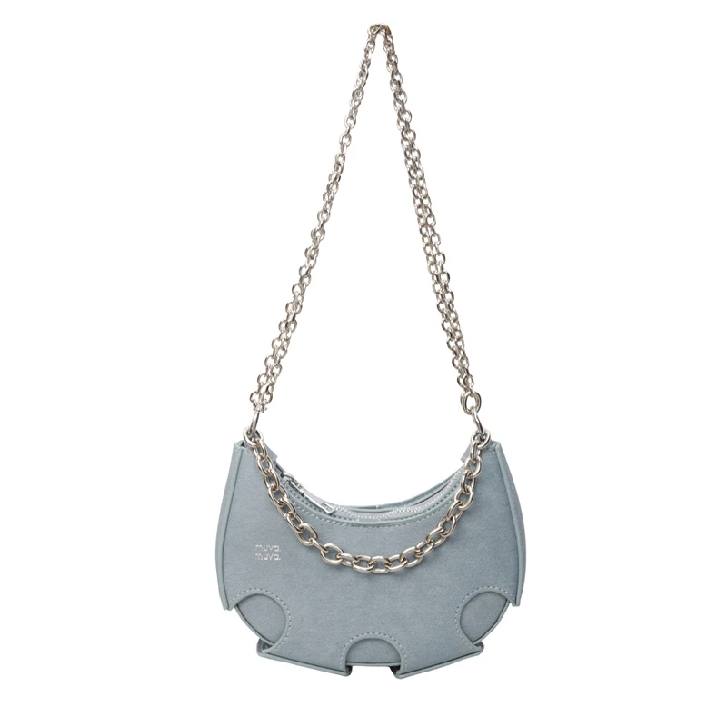 

Fashion Solid Color PU Zipper Chain Shoulder Strap Versatile Shoulder Bag Hot Sale Trendy Simple Sweet Crescent Crossbody Bag