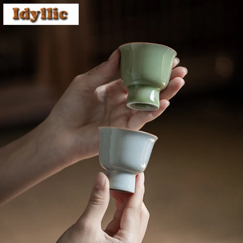 2pc/lot Secret Colored Glazed Small High Footed Teacup Handmade Tea Bowl Jug Tea-tasting Personal Cup Chazhan Master Cups 35ml