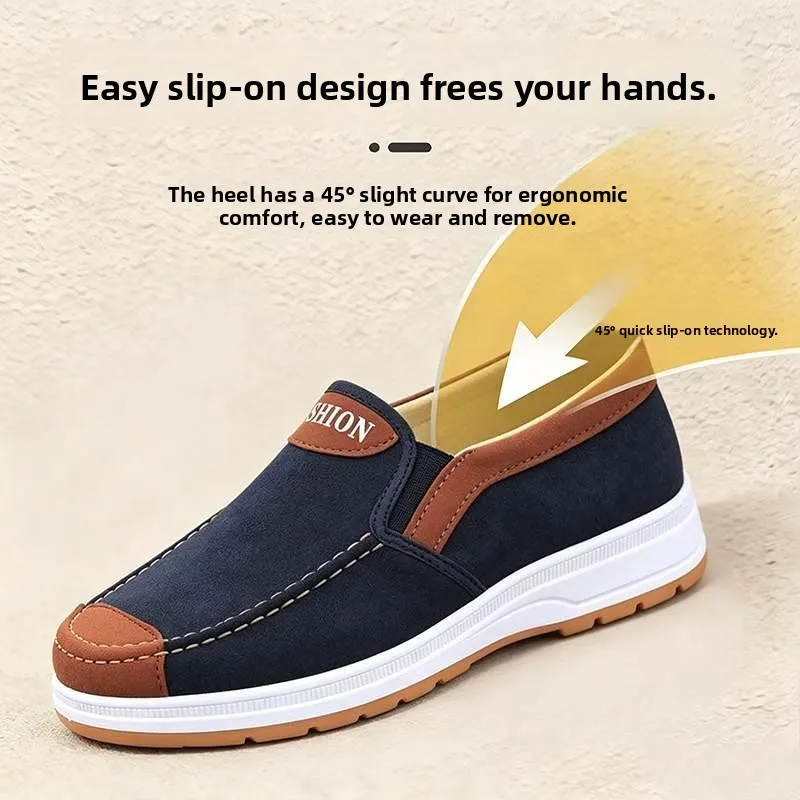 New 2026 Men's Beijing Cloth Shoes Breathable Canvas Slip-On Casual Work Shoes round Toe Flat Heel  Color Plastic Outsole