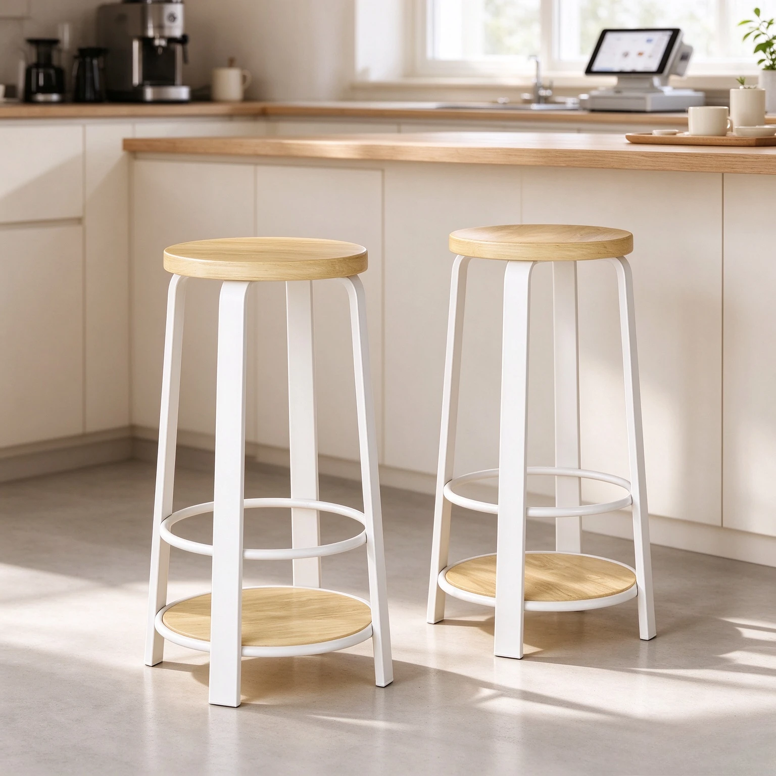 Solid Wood Bar Stool, Minimalist Counter Height Chair for Kitchen Island, Cafe, Restaurant and Commercial Pub Bar Seating