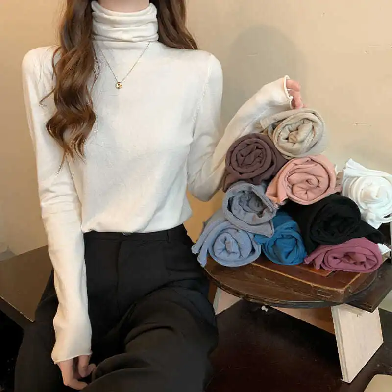 

2024 Autumn Winter Women's Sweater New Splicing Turtleneck Fashionable Loose and Versatile Casual Long Sleeve Knitted Tops