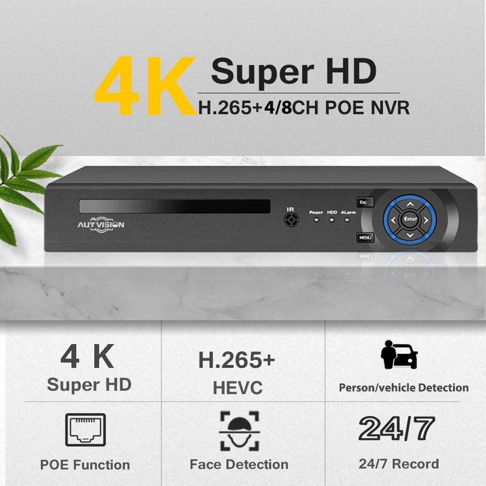 XMEye 8CH POE 4K NVR H.265+ Network Video Recorder 8MP 5MP 2MP Security Surveillance with Audio Output Support up to 16CH IP Cam