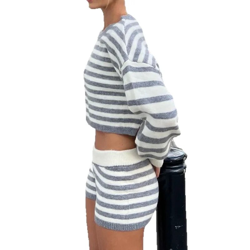 여성용 캐주얼 긴팔 스웨터 울 팬츠 투피스 세트 가을 겨울