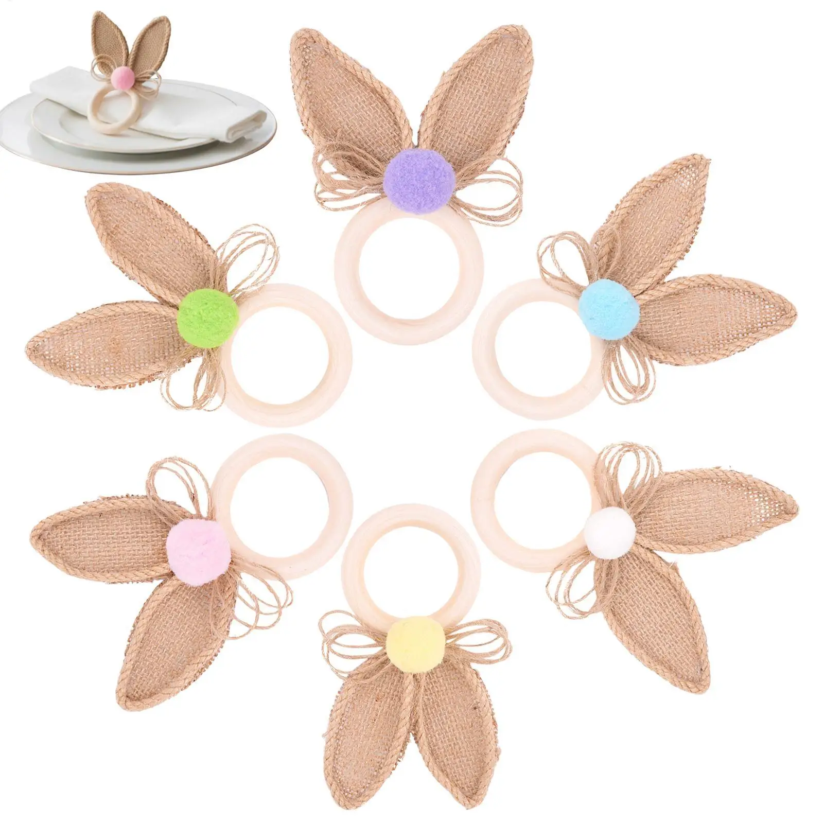 Napkin Rings Easter 6 Pieces Boho Serviette Buckles Party Supplies Rabbit Ear Holiday Napkin Ring Holder for Home Entertainers
