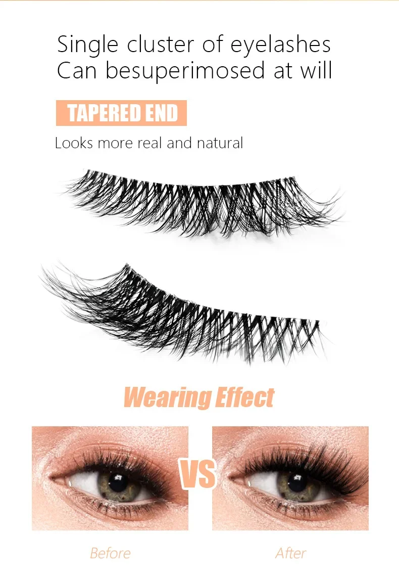Lashes Large Capacity Natural Lashes Cluster Cat Eye Lash Soft Cross Wispy False Eyelashes Eyelash Extension for Party MakeUp