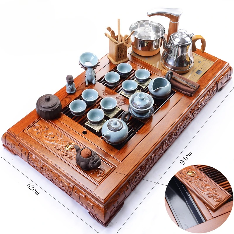 rosewood black sandalwood tea tray, household set, living room office tea table kettle integrated embedded solid wood