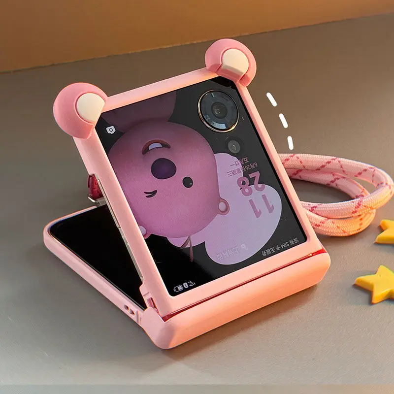 Funda con bisagras y orejas de oso para Samsung Galaxy Z Flip 7 6 5 4 3, Motorola Razr 40 50 60 Ultra, Xiaomi Mix Flip 2