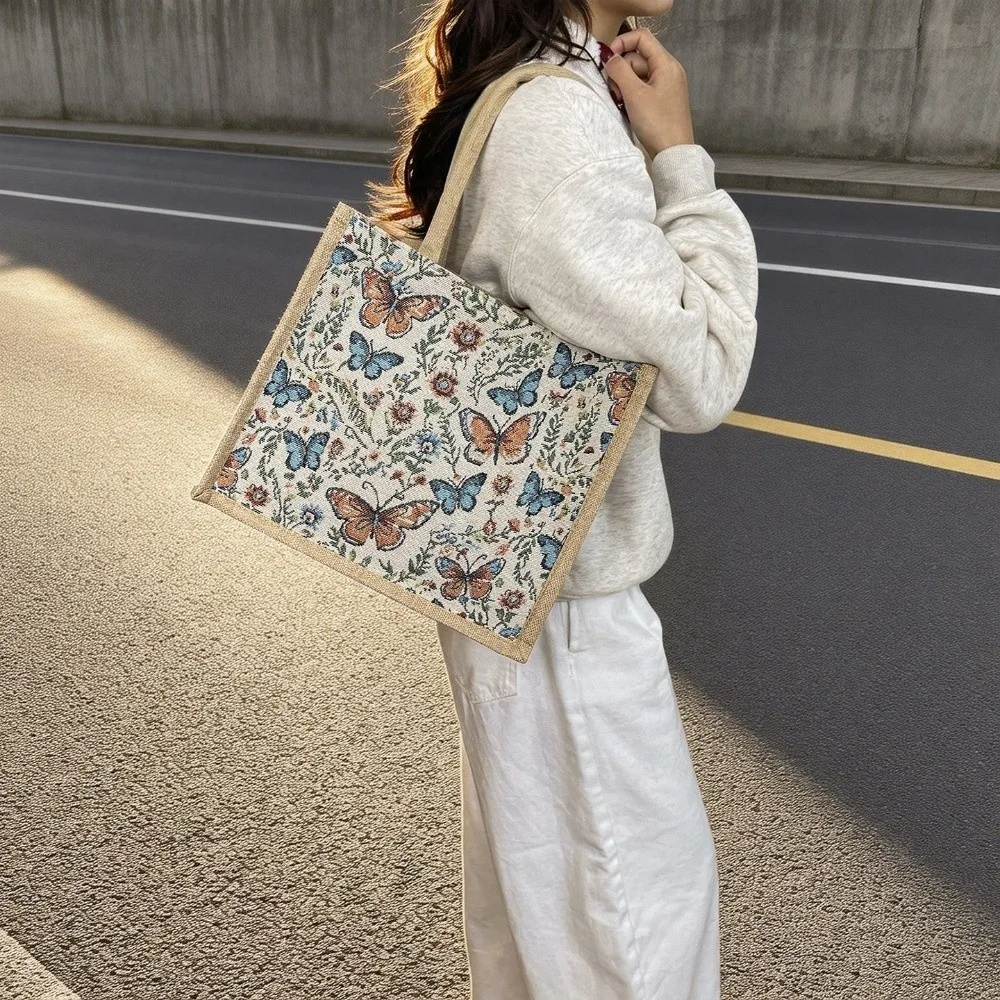 

Large Capacity Ethnic Style Handbag Canvas Flower Floral Pattern Shoulder Bag Shoulder Bags Tote Bag Geometric Cloth Bag