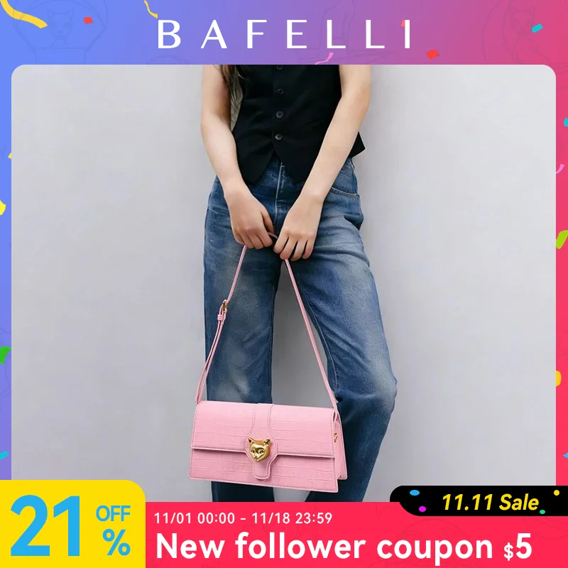 BAFELLI 2026 NEW WOMEN'S LUXURY BAGS CAT BRAND FASHION HANDBAG PINK LEATHER CLUTCH STYLISH EVENING CASUAL PURSE HIGH QUALITY