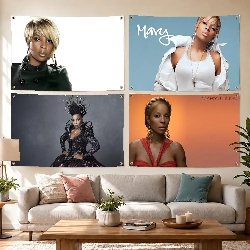 Soul Singer Mary J. Blige Flags Concert Print Wall Hanging Art Banner, Indoor Outdoor Bedroom Home Decor Backdrop, Perfect Gift