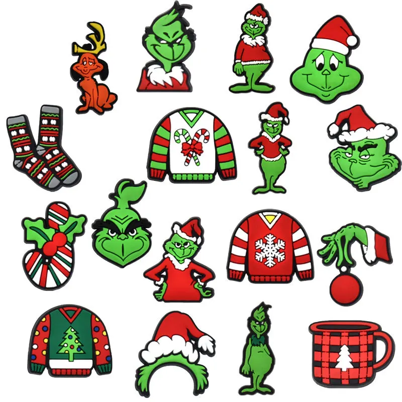9-22 Stück Weihnachtliche Grüne Cartoon-Schuh-Charms Cartoon-Clog-Sandalen Gartenschuh-Dekoration Zubehör Schnallen Kinder-Partygeschenke – Detail 8