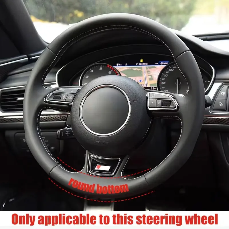 For Audi A6 C7 Multifunctional semi perforated leather Alcantara flat bottomed sports steering wheel