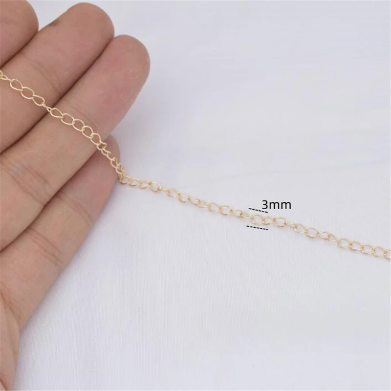 No Fade 14K Gold Color Plated Brass 3MM Rolo Link Chains for Diy Jewelry Making Accessories Nickle Free Extend Tail Chain