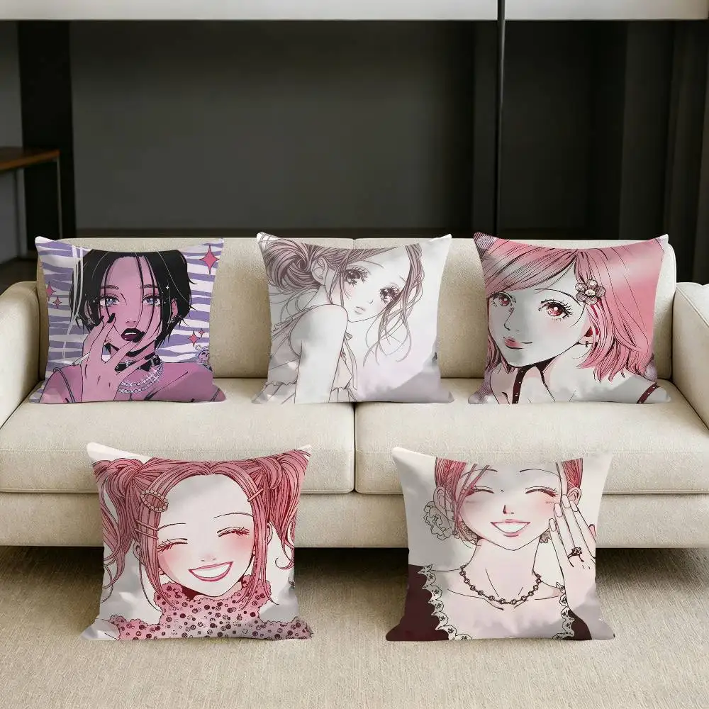O-Oosaki N-Nana and Pink NANA Square Sofa Pillow Cover Solid Color Living Room Home Decor Cushion Case