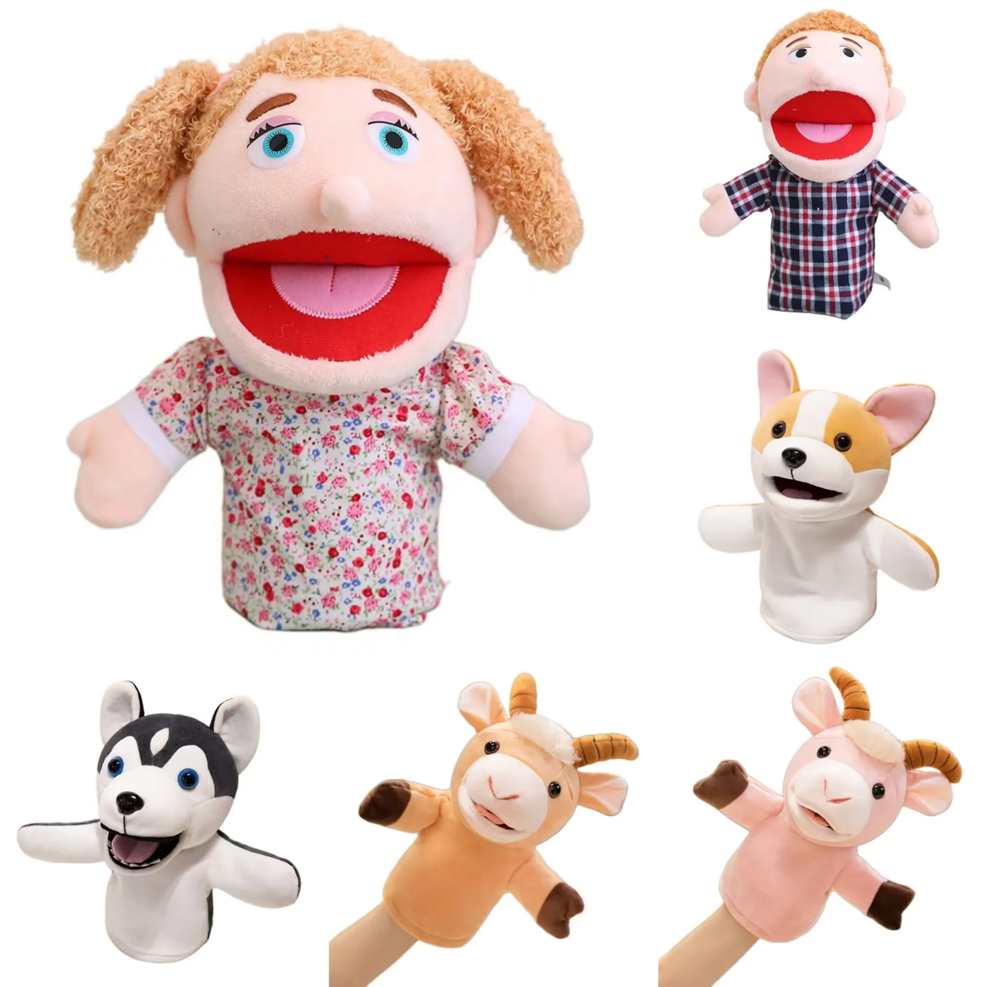 Plush Animal Cartoon Girl - Family Hand Puppet Kawaii Goat Lamb Alpaca Plushie Interactive Prop Tell Story Early Education Gift