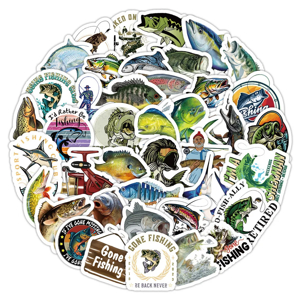 

10/60PCS Fishing Graffiti Stickers Funny Outdoor Sports Decals Cartoon Fish Decoration Animal Kids Toys Luggage Laptop Guitar