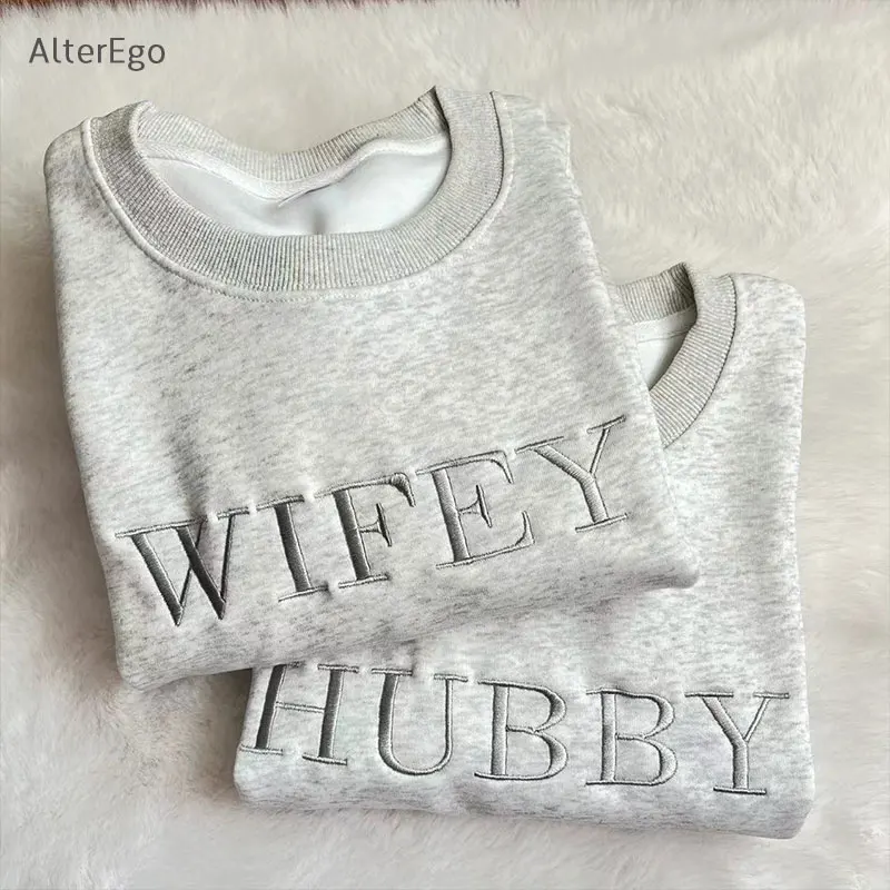 Wifey Mann bestickt Sweatshirt Ton in Ton Flitter wochen Braut geschenk Frau Rundhals ausschnitt Frau Pullover Braut Pullover Herr Frau Pullover neu