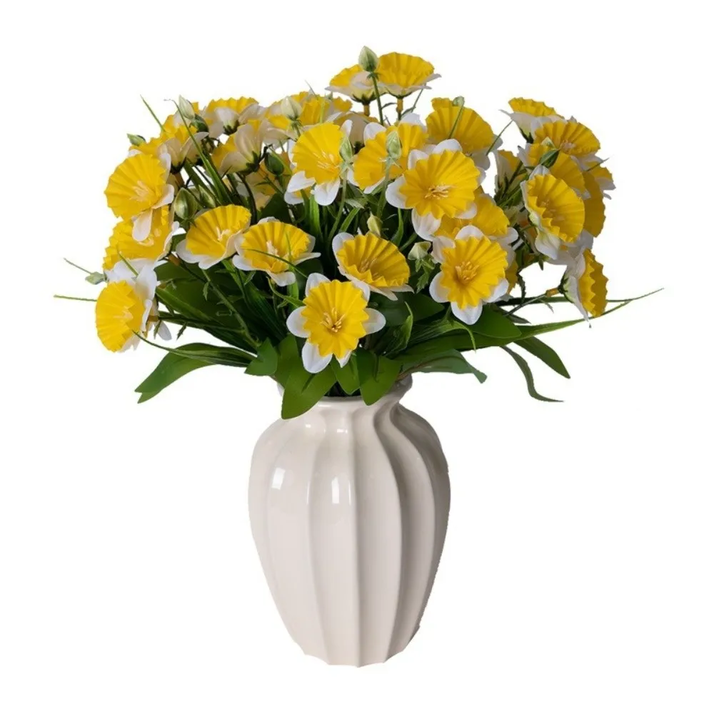 

Silk Flower Artificial Daffodil Bouquet 36cm Multiple Heads Lifelike Flowers Bridal Bouquets Real Touch Plants Wedding Ornament