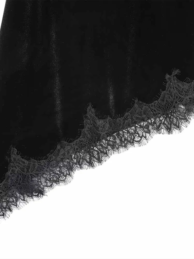 النمط الأوروبي والأمريكي الخريف والشتاء موضة جديدة عصرية بسيطة مثير المرأة الحمالة المخملية فستان ميدي