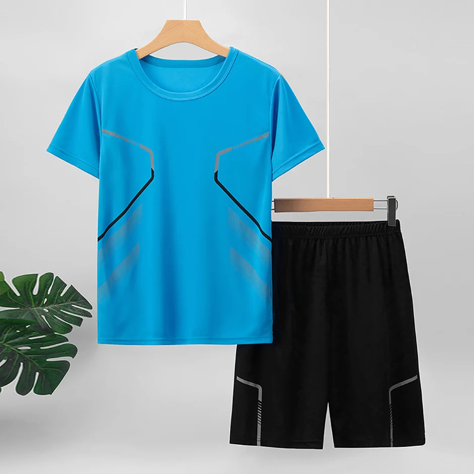 2-teiliges Sommer-Jugendset für 13-16-Jährige, mehrfarbig, schnelltrocknend, Sport-Kurzarm-Shorts-Set, bedrucktes T-Shirt für junge Männer und Frauen – Detail 9