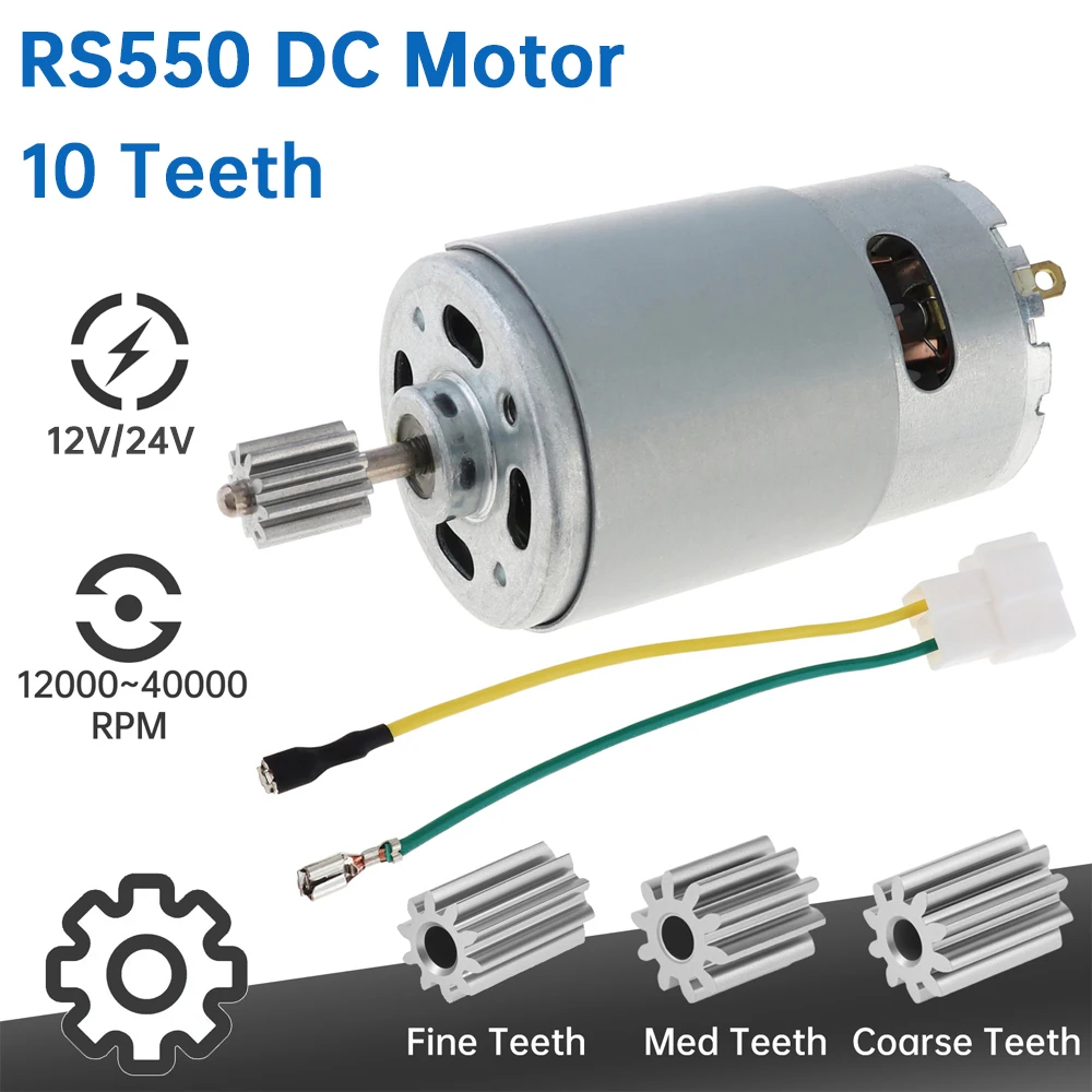 12/24V RS550 DC Motor 10 Teeth 12000/18000/4000RPM High Speed Electric Motor Kids Ride On Car SUV Parts for Remote Control Tools