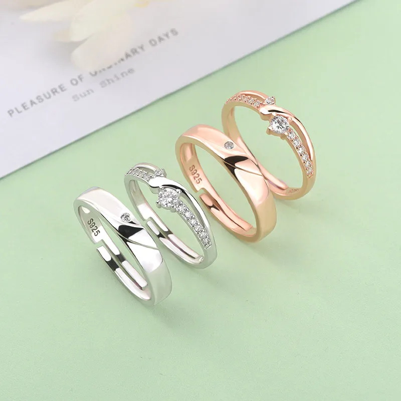 

White Gold Plated 925 Sterling Silver Shiny Couple Rings