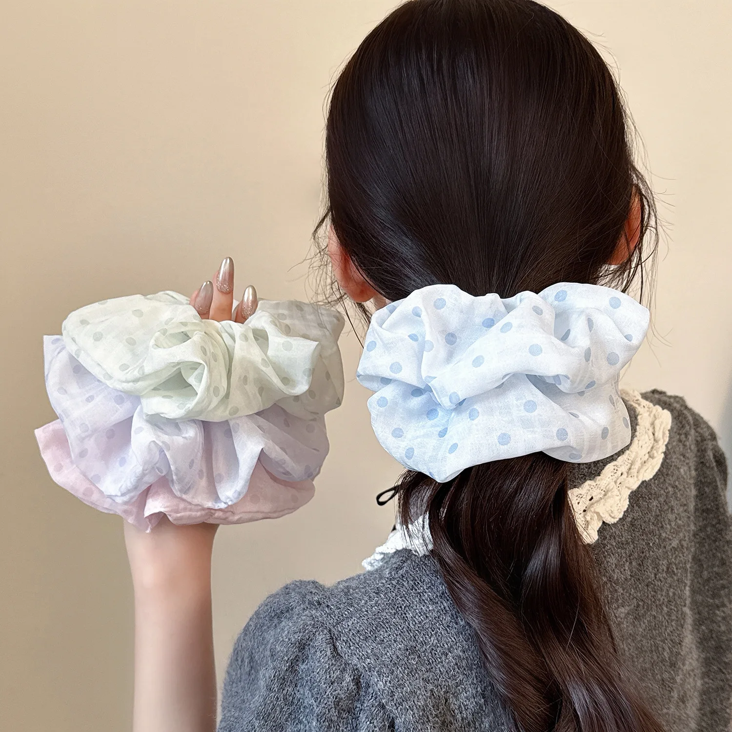 

Mesh Hair Ties Sweet High Elastic Hair Bands for Women Stretch Hair Accessories Polka Dot Scrunchie Elegant Hair Bands