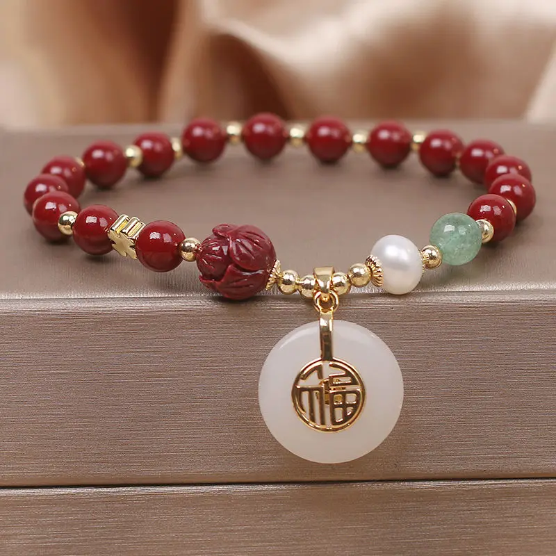 

National Tide National Style Blessing Word Jade Cinnabar Bracelet Female Purple Gold Sand Girlfriend Gift