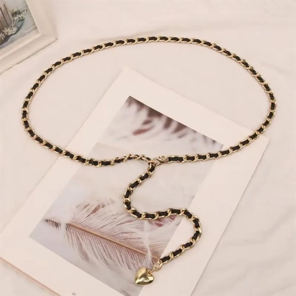 Long Thin Tassel Waist Chain Belt Ball Heart Metal Waist Link Adjustable Lady Dress Coat Decoration Jewelry Accessories