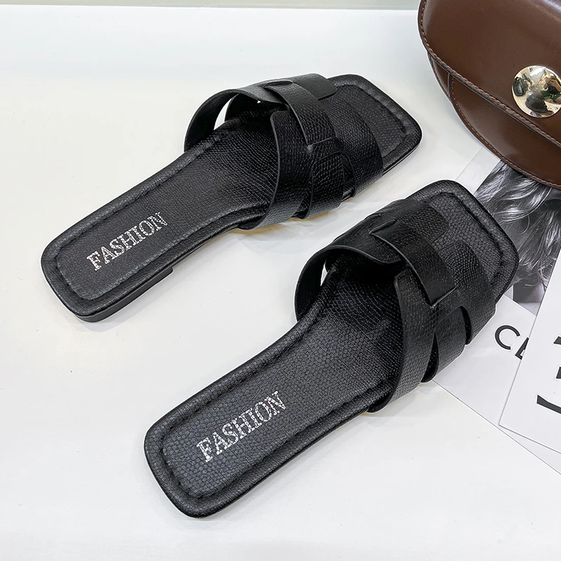 Sommer Damen Leder Flache Sandalen Freiliegender Absatz Strandschuhe Paar Slip-On Freizeitschuhe Bequeme Fußmode Sandalen